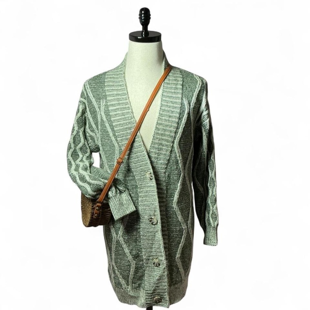 BKE Marled Cable Knit Longline Button Front Boho Oversized Cardigan Sweater M
